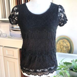Black cotton lace top - S